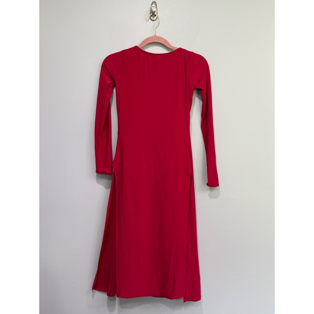 Weissman Red Long Sleeve Cowl Neck Dance Dress Side Slits SA